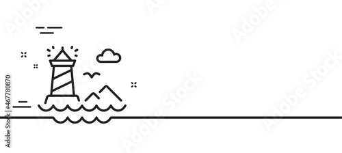 Lighthouse line icon. Beacon tower sign. Searchlight building symbol. Minimal line illustration background. Lighthouse line icon pattern banner. White web template concept. Vector