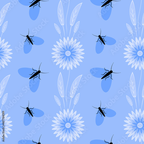 Seamless pattern, endless texture - stylized flowers and moths. Wallpapers, textiles, packaging © Наталия Пономарева