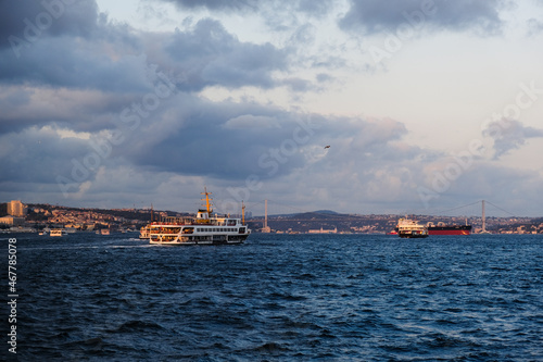 Ships in the ocean, view of the port, cloudy sky, ship sailing, sea, İstanbul, turkey, phosphorus 