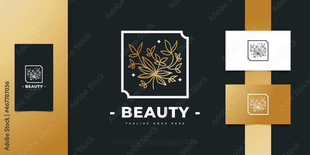 Fototapeta premium Luxurious and Elegant Floral Logo in Gold Gradient with Hand Drawn Style for Beauty, Jewelry, Florist, Fashion and Spa Industries