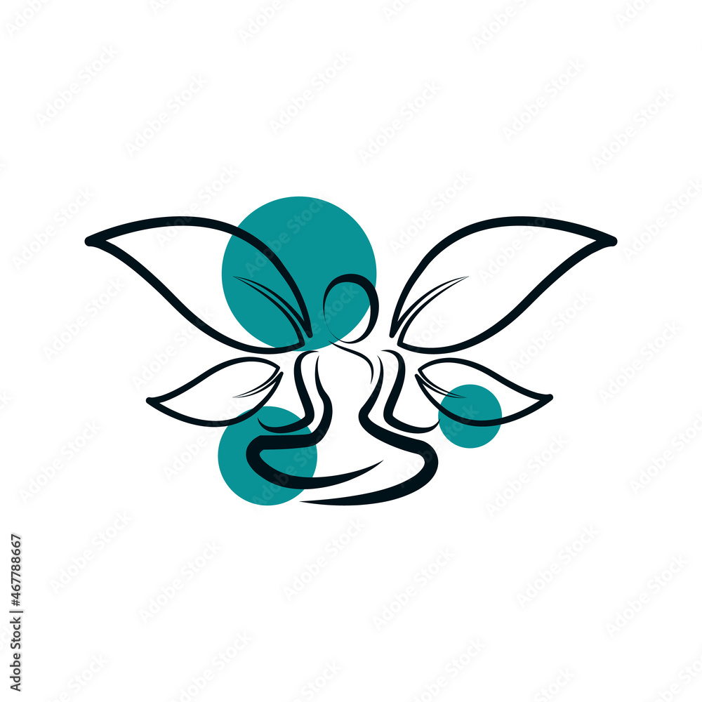 Butterfly Woman with Leaves for Wellness and Healthy Logo Icon Design Template Element