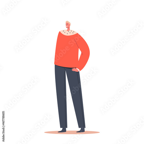 Single Male Character Wear Red Winter Sweater and Trousers Isolated on White Background. Mature Positive Fashioned Man