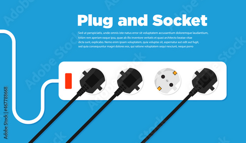Electrical outlet and plugs in flat style icon. Vector illustration