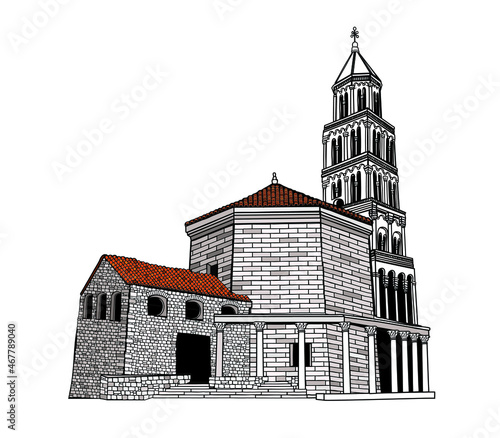 Vector illustration of St Dominus Cathedral in Split, Croatia