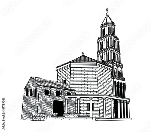 Vector illustration of St Dominus Cathedral in Split, Croatia