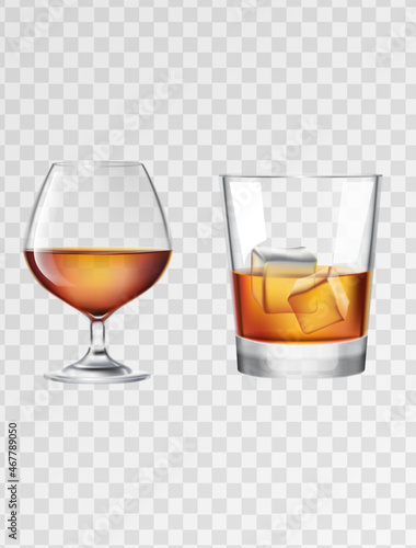 Tranparent Cognac and whisky glass vectors 