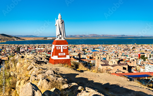 Manco Capac Monument in Puno with views of Lake Titicaca in Peru photo