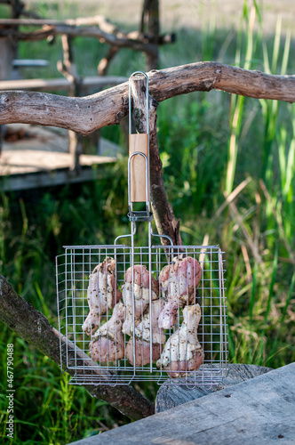 summer meat skewers in a grid