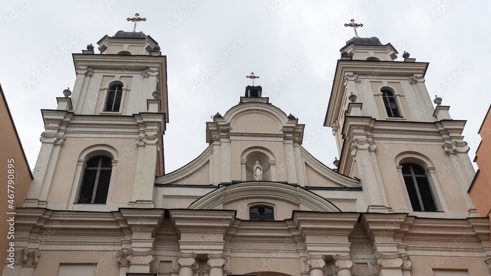 Fototapeta premium Catholic Cathedral church in the historical center of the city. Religious heritage of the Middle Ages.
