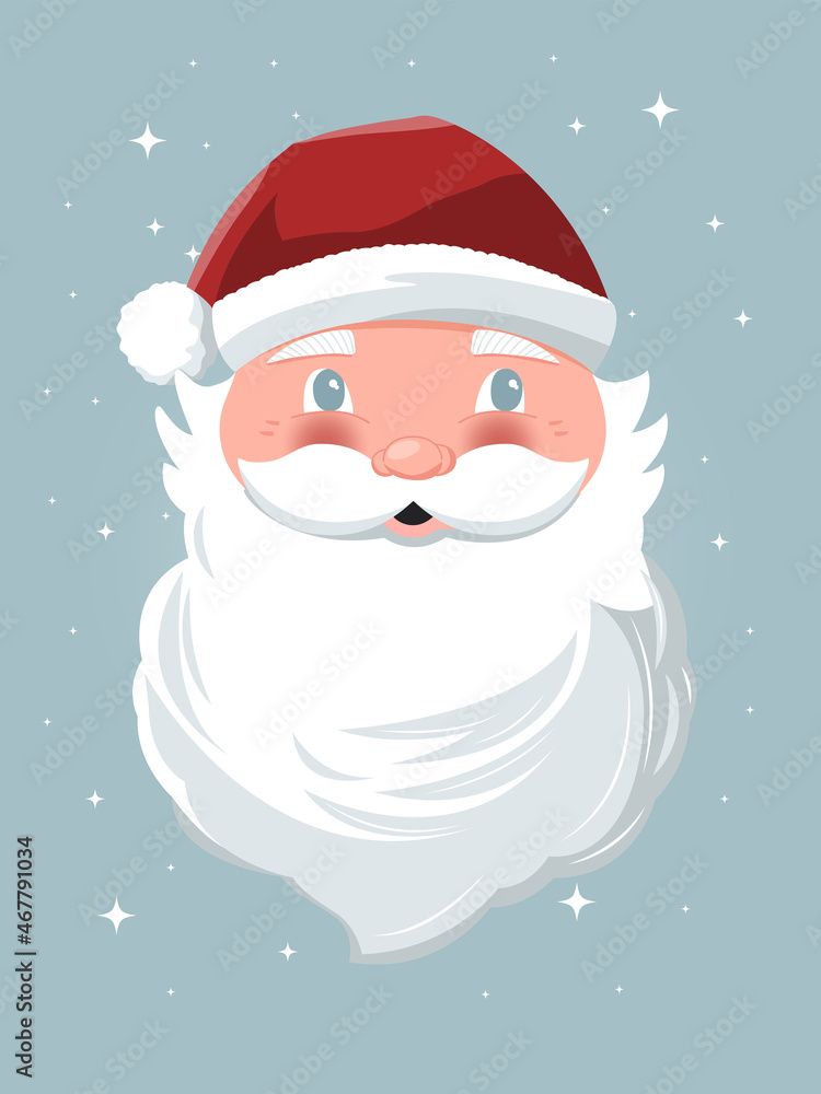 Hand drawn Santa Claus on light blue background with stars. Colorful festive holiday vector illustration. Hand drawn Santa Claus on light blue background with stars. Colorful festive holiday vector illustration.
