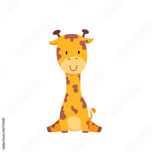 Cute cartoon Baby Giraffe. African animal wildlife. Vector Illustration isolated on white background.