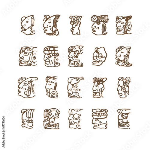 Ancient maya gods mask symbol illustration set