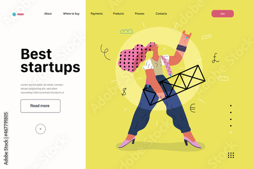 Startup illustration, website landing template. Concept of building new business