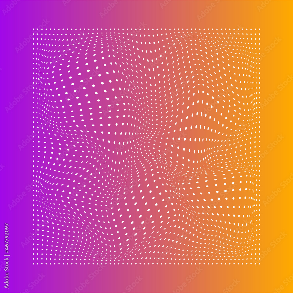 Abstract white wavy dots on gradient background. Purple, yellow. Vector. - obrazy, fototapety, plakaty 