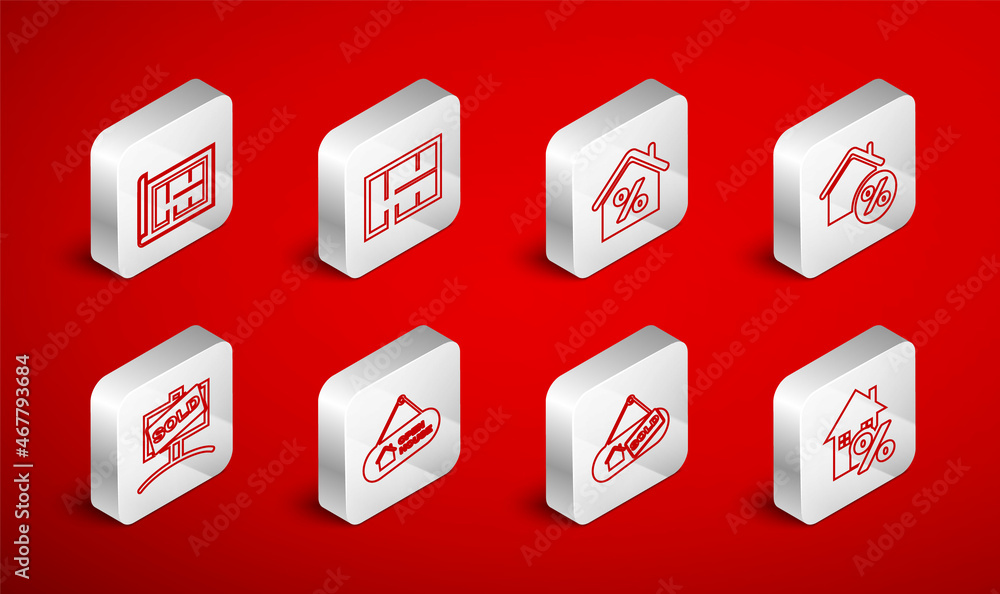 Set line House with percant, plan, Hanging sign Sold, Open house and icon. Vector Set line House with percant, plan, Hanging sign Sold, Open house and icon. Vector