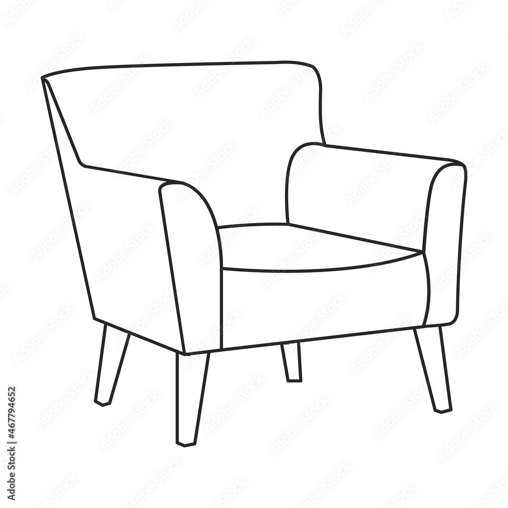Home armchair vector outline icon. Vector illustration comfortable chair on white background. Isolated illustration outline icon home armchair. Home armchair vector outline icon. Vector illustration comfortable chair on white background. Isolated illustration outline icon home armchair.