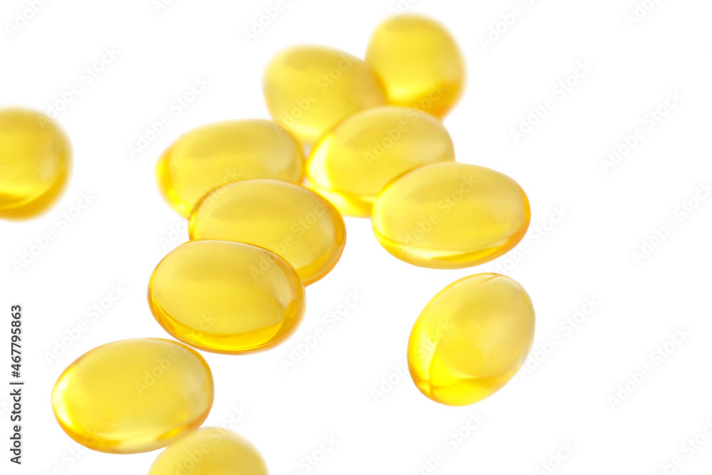 Vitamin A pills isolated on white background, closeup Vitamin A pills isolated on white background, closeup