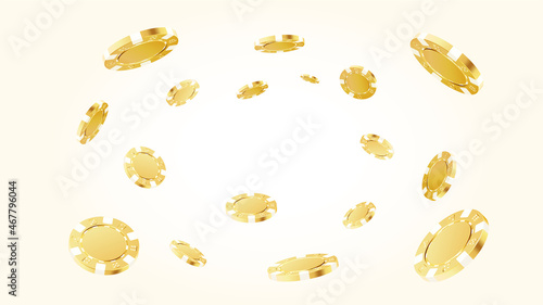 Gold poker chips flying around the center.