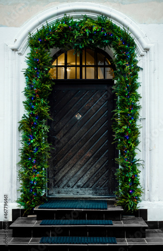entrance to the house with christmast decorations  © sothoros