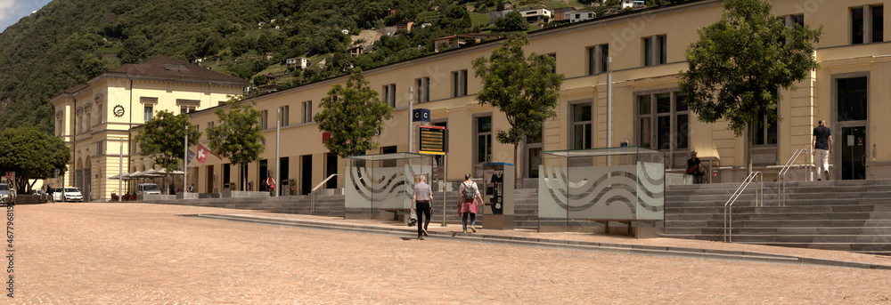 SBB station building in Bellinzona, Swiss Canton of Grisons
