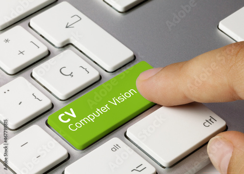 CV Computer vision - Inscription on Green Keyboard Key.