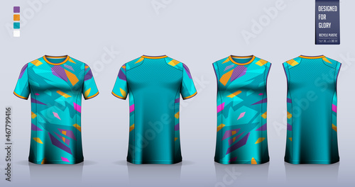 T-shirt sport, Soccer jersey, football kit, basketball uniform, tank top, and running singlet mockup. Fabric pattern design. Vector.