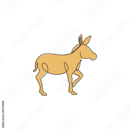 Single continuous line drawing of walking donkey for ranch logo identity. Tiny horse size mascot concept for donkey farm icon. Modern one line draw design vector illustration