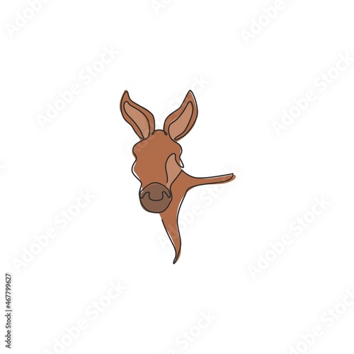 One single line drawing of cute donkey head for farm logo identity. Little horse mascot concept for national zoo icon. Modern continuous line draw design vector illustration