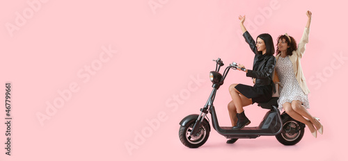 Young sisters riding electr...