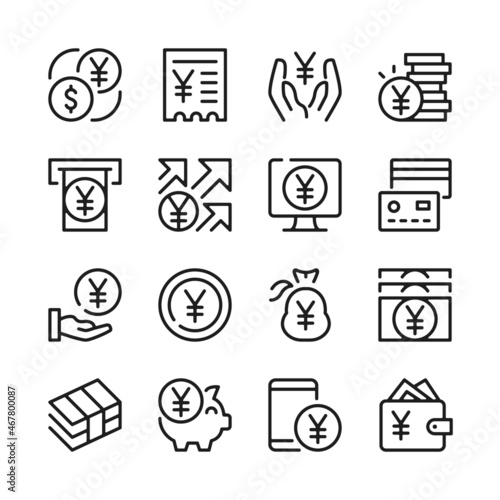 Yen line icons set. Modern graphic design concepts, simple outline elements collection. Vector line icons