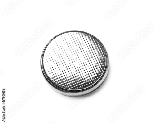 Lithium button cell battery on white background