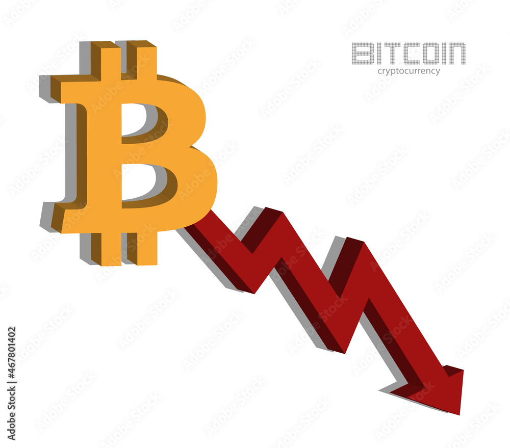 Bitcoin and chart, currency decline, money icon vector Bitcoin and chart, currency decline, money icon vector