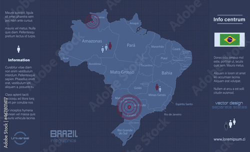 Brazil map  separate regions with names  infographics blue flat design vector