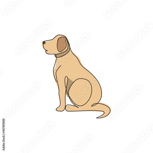 Single one line drawing of adorable labrador retriever dog for logo identity. Purebred dog mascot concept for pedigree friendly pet icon. Modern continuous one line draw design vector illustration