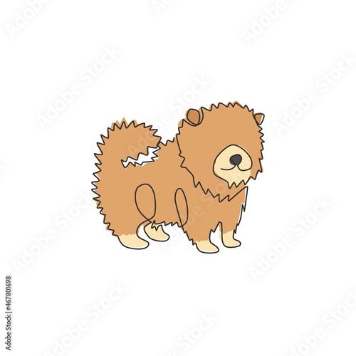 One continuous line drawing of adorable pomeranian dog for company logo identity. Purebred dog mascot concept for pedigree friendly pet icon. Modern single line draw design graphic vector illustration