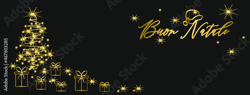 Imagine con albero di natale, design di buon natale con sfondo nero