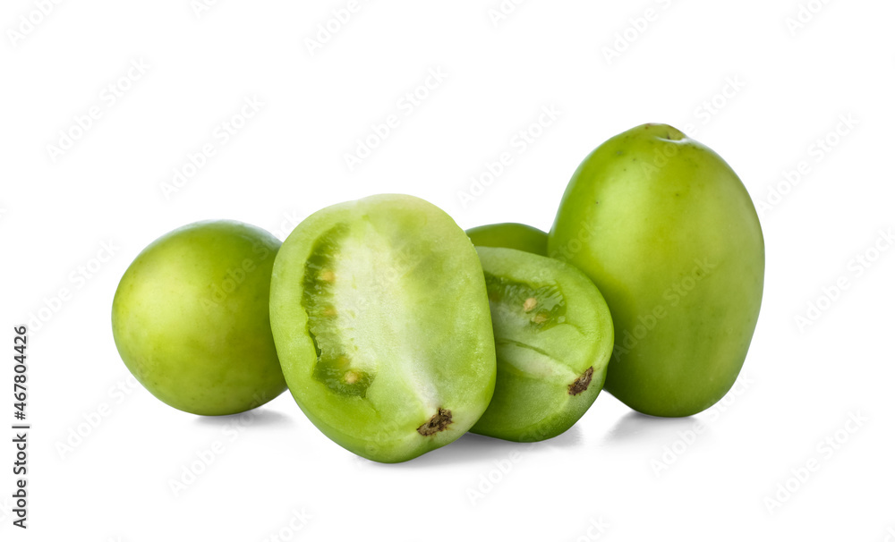 Cut fresh green tomatoes on white background Cut fresh green tomatoes on white background
