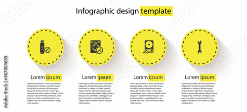 Set USB flash drive service, Washer, Hard disk and Wrench. Business infographic template. Vector