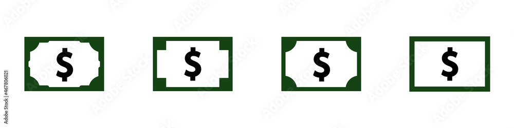 Conjunto de icono de billete de dólar americano. Concepto de dinero y economía. Icono para aplicaciones y sitios web. Ilustración vectorial - obrazy, fototapety, plakaty 