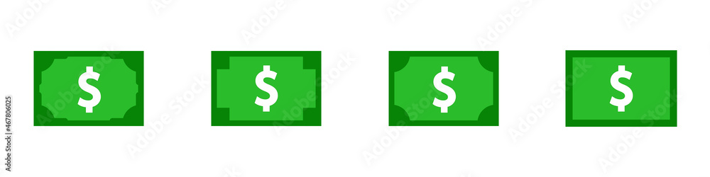 Conjunto de icono de billete de dólar americano. Concepto de dinero y economía. Icono para aplicaciones y sitios web. Ilustración vectorial, Conjunto de icono de billete de dólar americano. Concepto de dinero y economía. Icono para aplicaciones y sitios web. Ilustración vectorial,