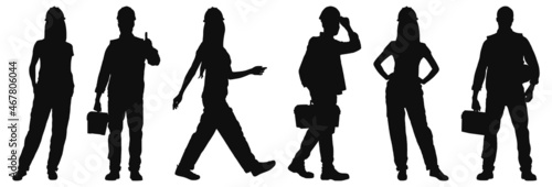 Vector illustration of workers silhouettes set. Vector flat style illustration isolated on white