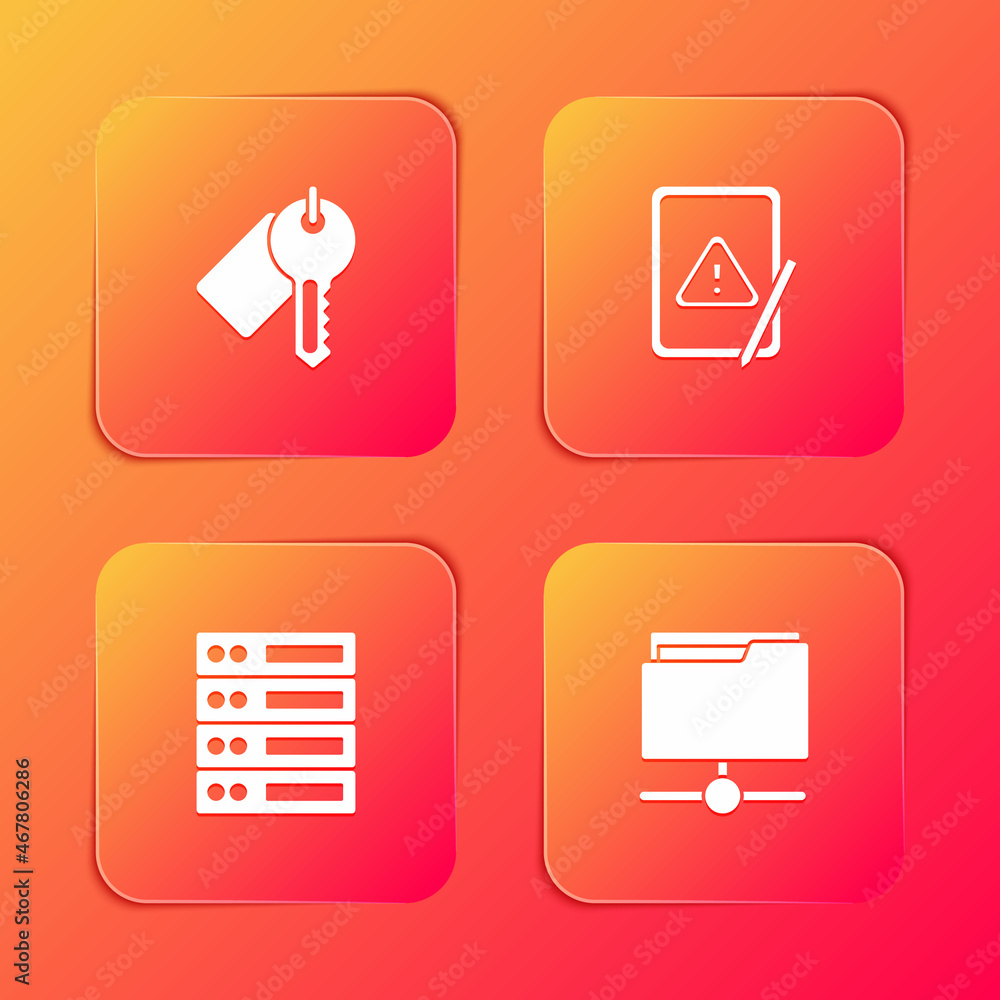 Set Marked key, Tablet with exclamation mark, Server, Data, Web Hosting and FTP folder icon. Vector Set Marked key, Tablet with exclamation mark, Server, Data, Web Hosting and FTP folder icon. Vector