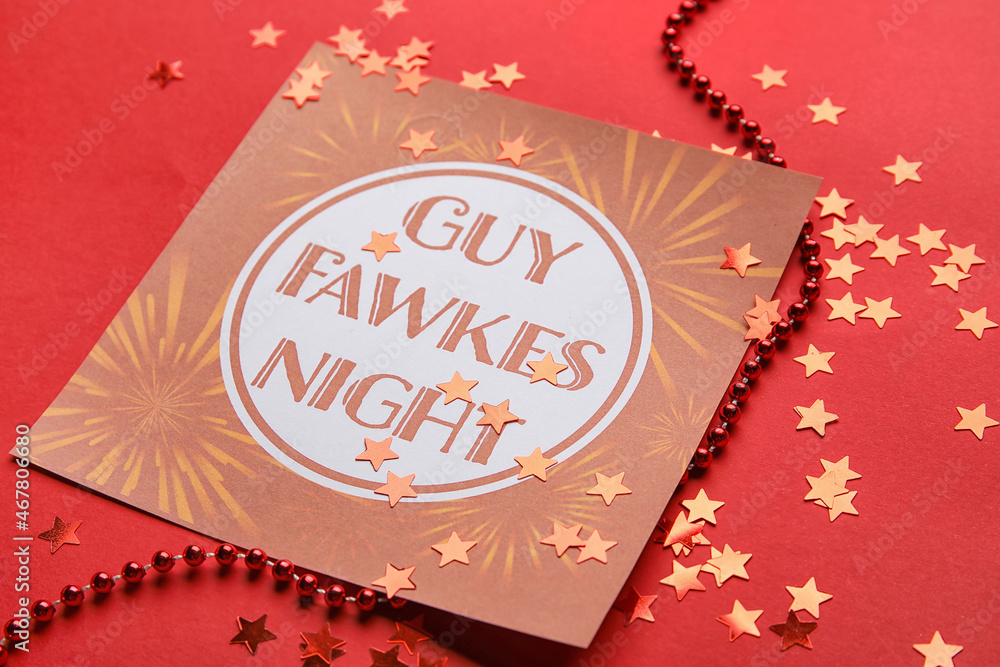 Greeting card for Guy Fawkes night on red background Stock Photo ...