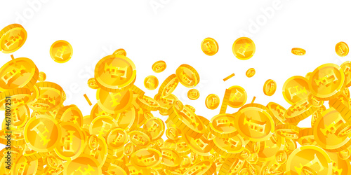 Swiss franc coins falling. Imaginative scattered CHF coins. Switzerland money. Original jackpot, wealth or success concept. Vector illustration.