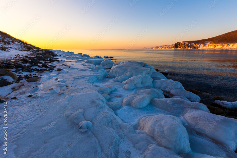 The frozen coast of the Sea of Japan. Sikhote-Alin Biosphere Reserve. The frozen coast of the Sea of Japan. Sikhote-Alin Biosphere Reserve.