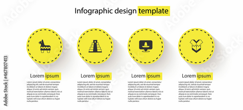 Set Pinata, Chichen Itza Mayan, Mexican sombrero and Poncho. Business infographic template. Vector