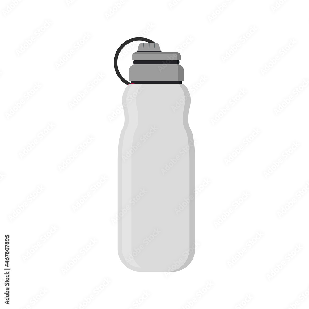 Recipiente de botella deportiva de plástico gris. Accesorio de entrenamiento y abastecimiento de agua. Ilustración vectorial Recipiente de botella deportiva de plástico gris. Accesorio de entrenamiento y abastecimiento de agua. Ilustración vectorial