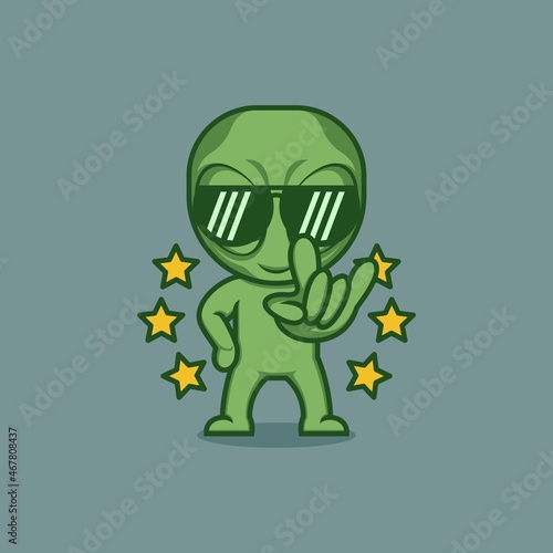 cute cartoon alien character giving cool rocker sign. vector illustration for mascot logo or sticker