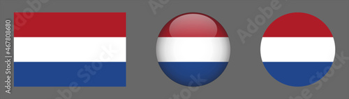 Netherlands flag set collection button flat rounded icon