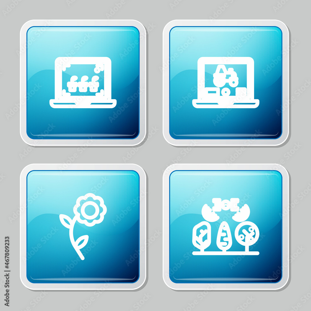 Set line Smart farming technology, Laptop application for smart, Flower and with drone icon. Vector Set line Smart farming technology, Laptop application for smart, Flower and with drone icon. Vector